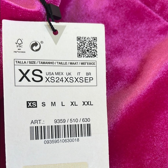 Zara Pink velvet fuchsia midi Strapless slit  Dress NWT - Picture 5 of 8